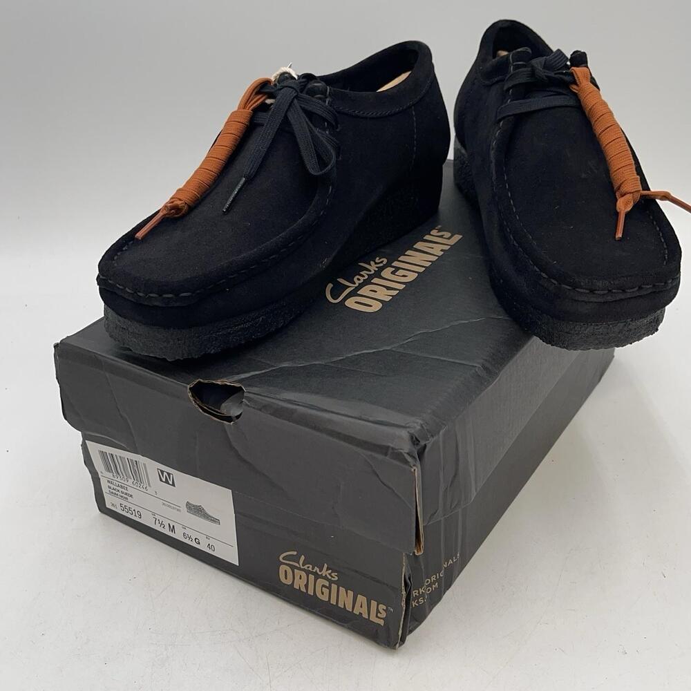 Clarks Wallabee Shoes Mens Black Suede Moccasin Casual Comfort New Size 7.5
